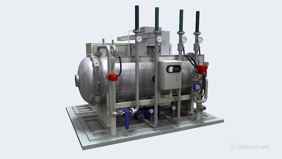 Industrial Equipment Large Metal Vessel With Pipes Valves Gauges Vertical Columns And Platform 3d model 