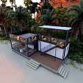 Two Story Container Building With Flat Roof Balconies Staircase And Palm Trees Near Beach