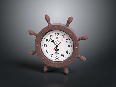 Vintage Ship Wheel Clock With Classic White Dial And Wooden Frame Design 3d model