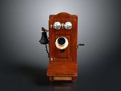 Vintage Wooden Telephone Classic Electronic Appliance with Rotary Dial and Handset 3d model