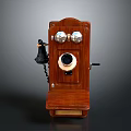 Vintage Wooden Telephone Classic Electronic Appliance with Rotary Dial and Handset