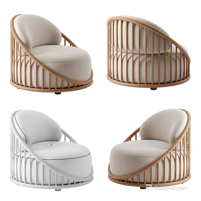 Comfortable Modern Single Sofa With Curved Wooden Frame Light Upholstery And Stylish Design 3d model 