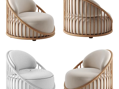Comfortable Modern Single Sofa With Curved Wooden Frame Light Upholstery And Stylish Design 3d model