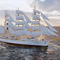 Tall Sailing Ship With Multiple Masts White Sails And Red Hull Sailing On Open Sea
