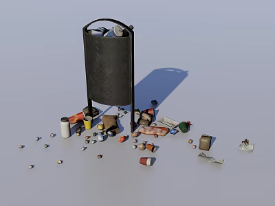 Industrial Trash Bin Equipment With Scattered Waste Cans Paper And Plastic Bottles 3d model