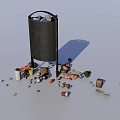 Industrial Trash Bin Equipment With Scattered Waste Cans Paper And Plastic Bottles