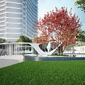 Modern Pergola Design With Lush Green Trees Serene Water Pond And Wooden Walkway