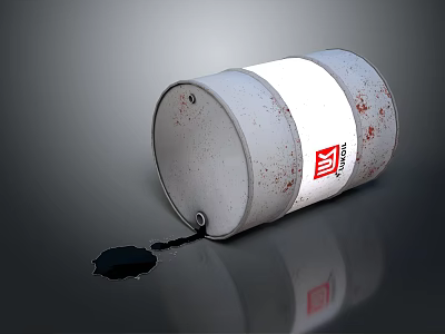 Fallen White Household Storage Container With Red Logo Leaking Black Liquid On Floor 3d model