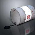 Fallen White Household Storage Container With Red Logo Leaking Black Liquid On Floor 3d model
