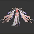 Elegant Female Character Long Dress With Flowing Pink Purple Ribbons And Decorative Design