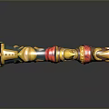 Decorative Fantasy Weapon with Golden Blue Red Ornate Design Spiked Details and Intricate Patterns