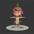3D Cartoon Game Character With Orange Hair Red Creature On Head Yellow Eyes Red Stripes
