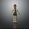 3D Anime Character With Orange Spiky Hair White Shirt Black Vest Green Shorts Red Shoes