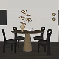 Antique Dining Table and Chair Combination Round Table Dining Table and Chair Dining Table Solid Wood 3d model