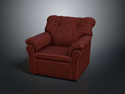 Stylish Red Upholstered Armchair With Comfortable Tufted Backrest And Plush Armrests 3d model