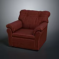 Stylish Red Upholstered Armchair With Comfortable Tufted Backrest And Plush Armrests