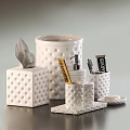Stylish White Ceramic Bathroom Accessories With Polka Dot Texture Tissue Box Soap Dispenser Toothbrush Holder