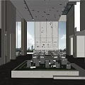 Modern Sales Office Interior With Decorative Chandelier And Sand Table Model