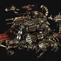 Mechanical Game Movie Character With Metallic Structure Weapons And Red Flag 3d model