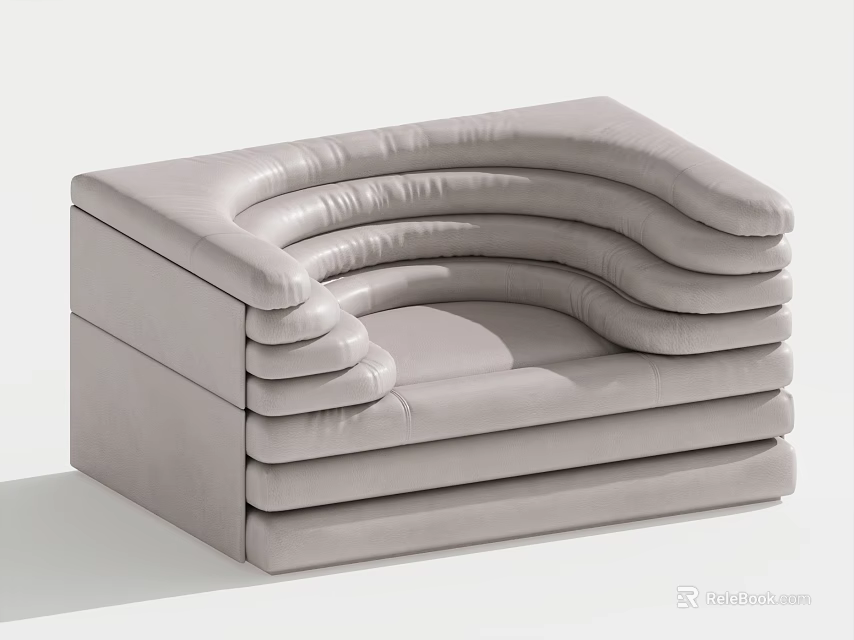 Modern Single Sofa With Leather Curved Layered Structure Sleek Stylish Design 3d model