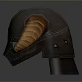 Viking Horned Weapon Helmet In Dark Brown With Orange Horns And Metal Accents
