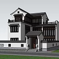 Traditional Chinese Style Detached Villa With White Walls Black Tiles And Green Surroundings