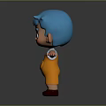 3D Cartoon Game And Movie Character With Blue Hair Big Eyes Orange Overalls White T shirt