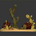 Colorful Cactus And Red Rose Like Succulents On Decorative Display Tray