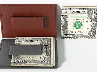 Brown And Black Leather Wallets With US Dollar Bills Inside 3d model