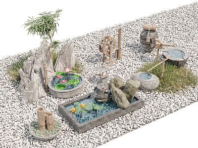 New Chinese Courtyard Waterscape Water Bowl Sink Manger rockery Waterscape 3d model