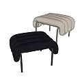 Modern Curved Padded Bench with Black and Beige Colors and Metal Legs Design