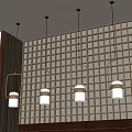 Modern Pendant Lights Hanging Over Grid Patterned Wall With Wooden Accents 3d model