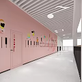 Elevator Hallway Interior With Pink Music Themed Decor And Rainbow Arches 3d model