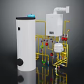 Efficient Home Domestic Water Heating Appliance System With Storage Tank And Pipes