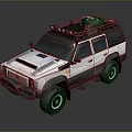 White Off Road Vehicle With Roof Rack Green Storage Box And Large Tires