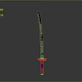 Traditional Japanese Weapon Katana With Black Blade Red Handle Red Tsuba Displayed On Gray Background