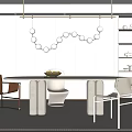 Minimalist Restaurant Dining Area With Sleek Table Mixed Style Chairs White Spherical Pendant Light And Neutral Decor