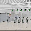 Modern Station Hall Interior With Turnstiles Green Directional Arrows And Ceiling Design