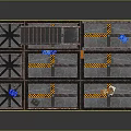 Industrial Metal Structure With Red Columns Staircase Platform Railings And Warning Stripes