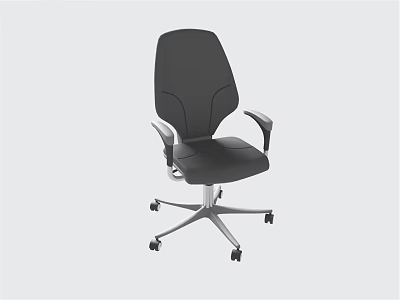 Ergonomic Black Office Chair With Armrests Silver Base And Rolling Wheels 3d model