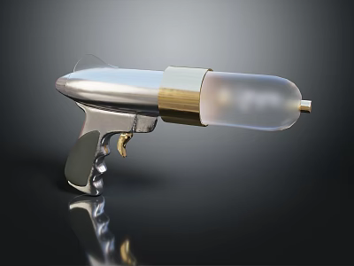 Futuristic Silver And Gold Gun Shaped Weapon With Transparent Container 3d model