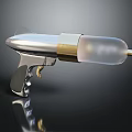 Futuristic Silver And Gold Gun Shaped Weapon With Transparent Container