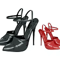 Black And Red Patent Leather Pointed Toe Ankle Strap Stiletto High Heels Shoes