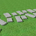 Gray Stepping Stones Arranged On Lush Green Grass Garden Pathway