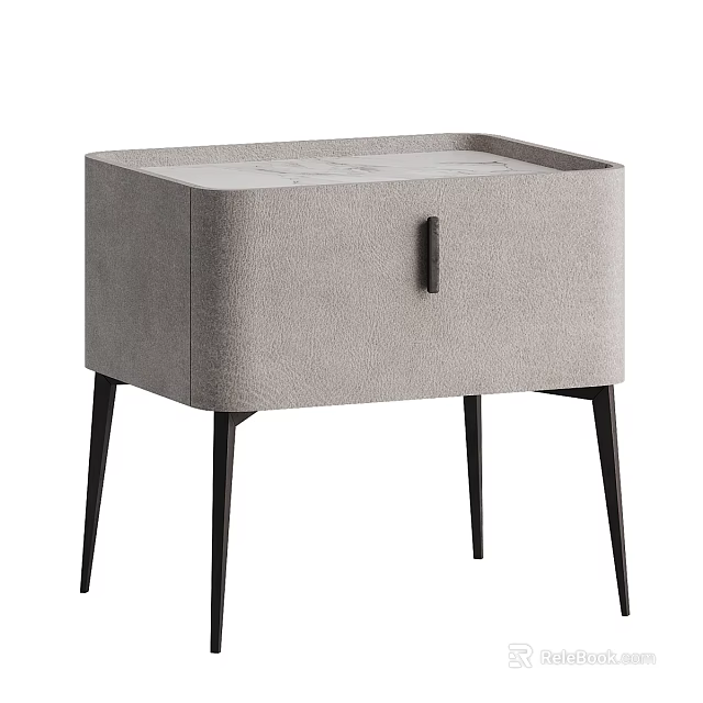 Modern Gray Textured Bedside Table With Drawer And Slim Black Legs 3d model 
