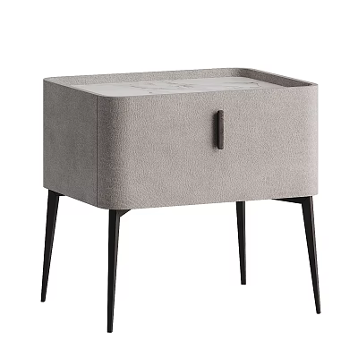 Modern Gray Textured Bedside Table With Drawer And Slim Black Legs 3d model