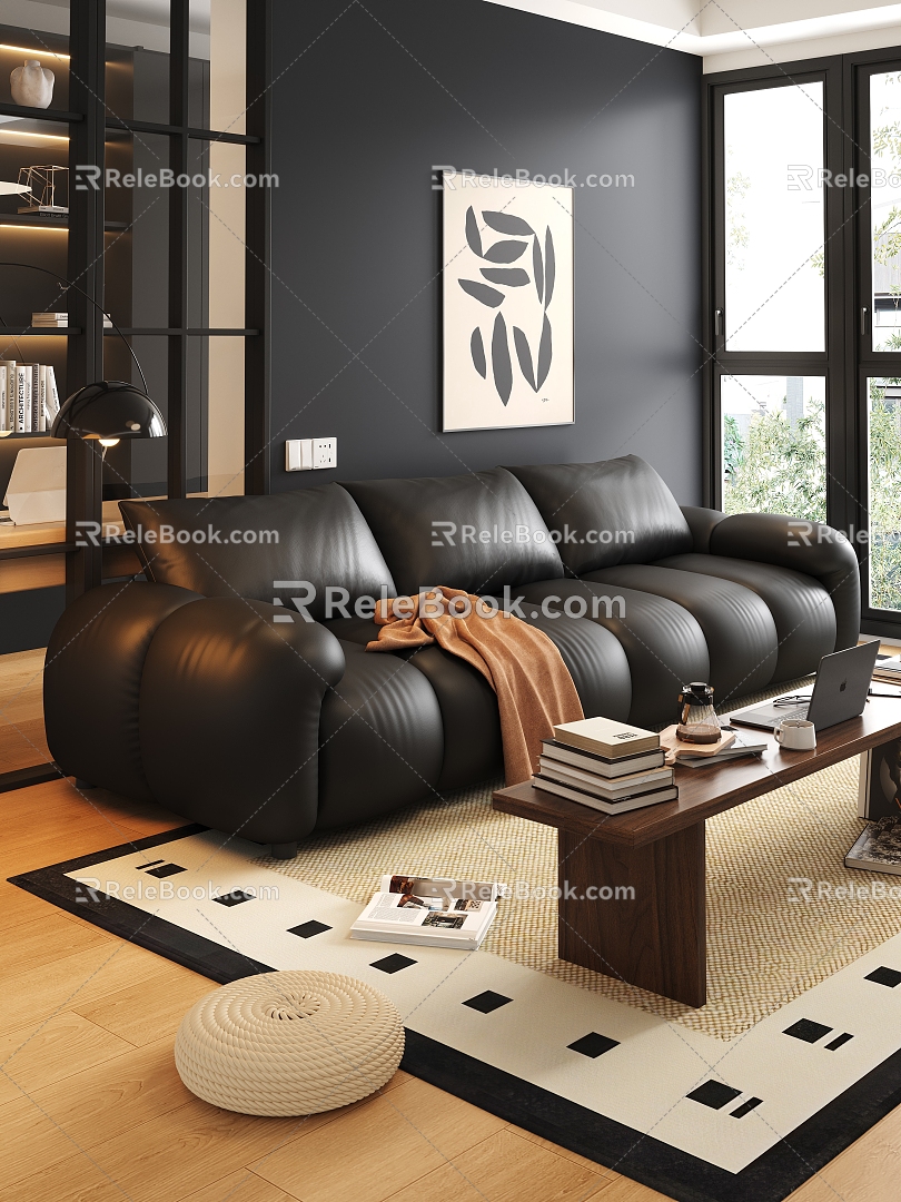 Middle-style three-seat sofa 3d model