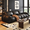 Middle-style three-seat sofa 3d model