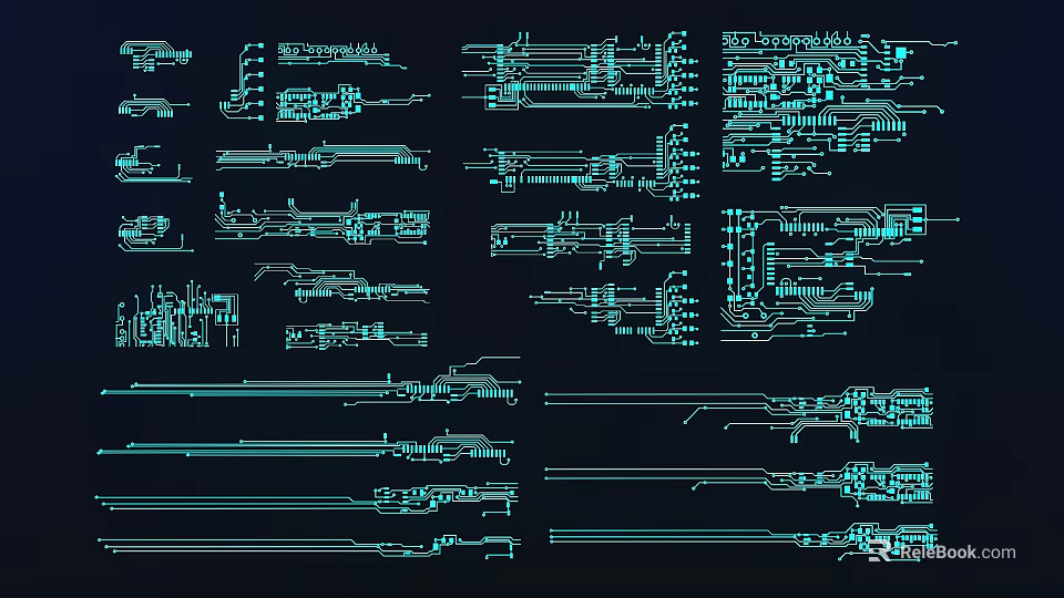 Decorative Light Design Blueprints Featuring Green Lines on Dark Background 3d model