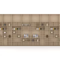 Beige Wall Cabinets With Grid Design For Kitchen Storage Containers And Plates